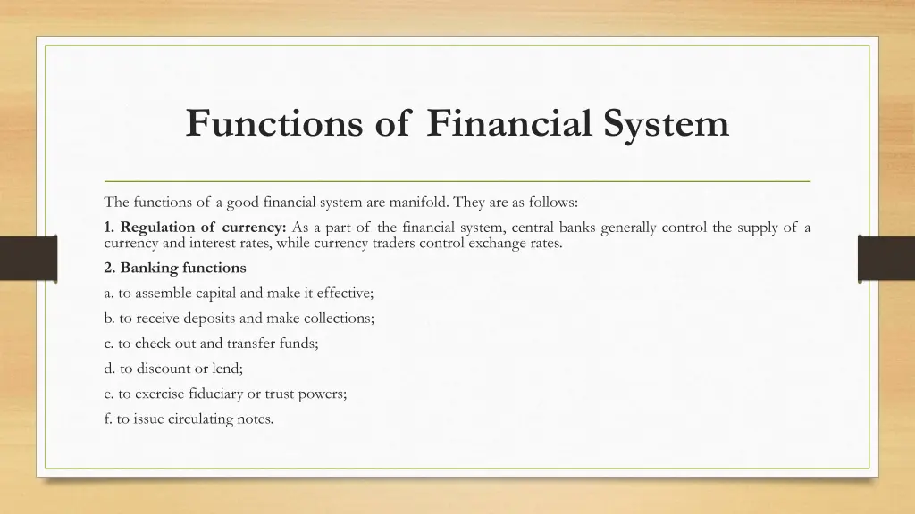 functions of financial system