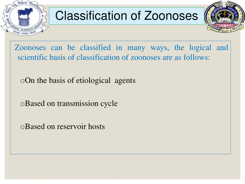 classification of zoonoses 1