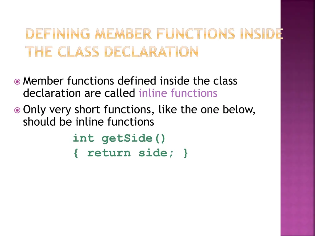 defining member functions inside the class