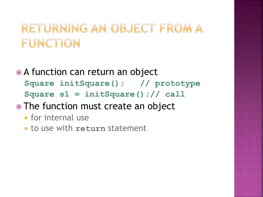 returning an object from a function