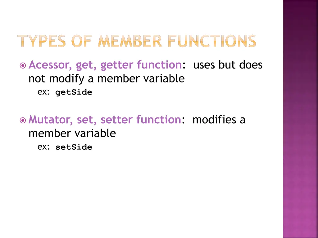 types of member functions