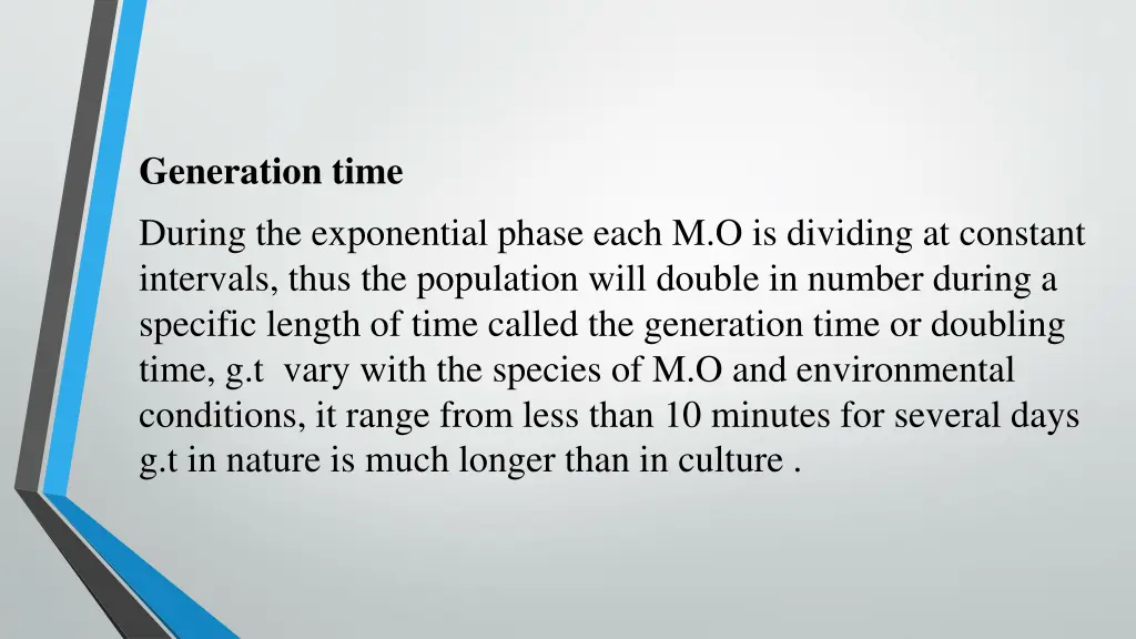 generation time during the exponential phase each