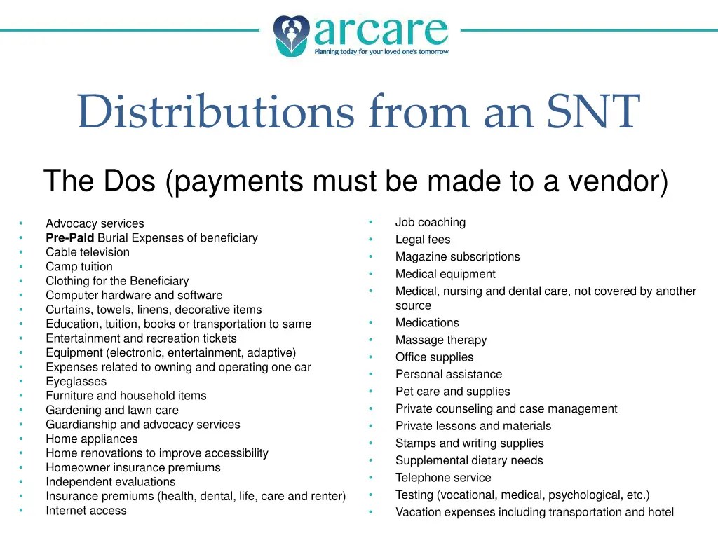 distributions from an snt