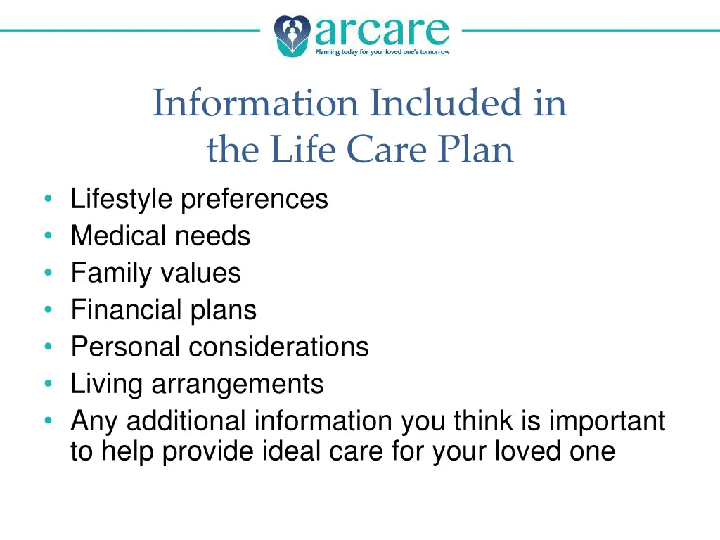 information included in the life care plan