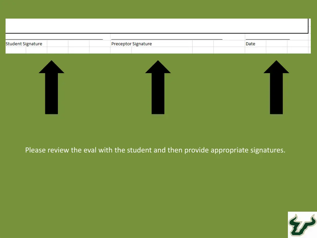 please review the eval with the student and then