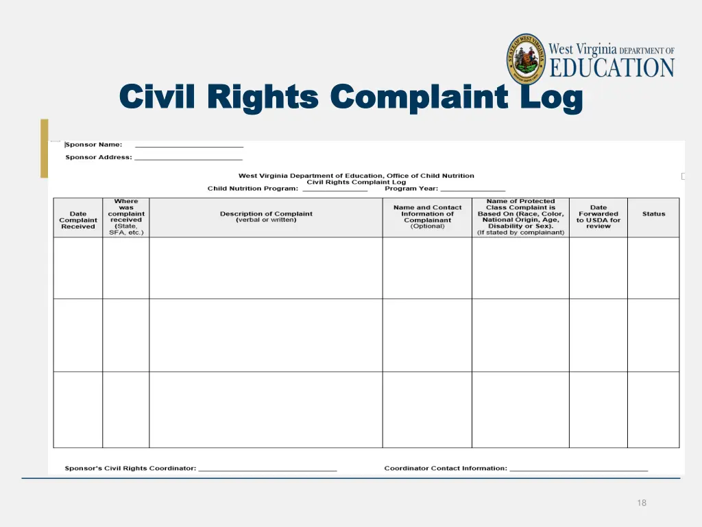 civil rights complaint log civil rights complaint