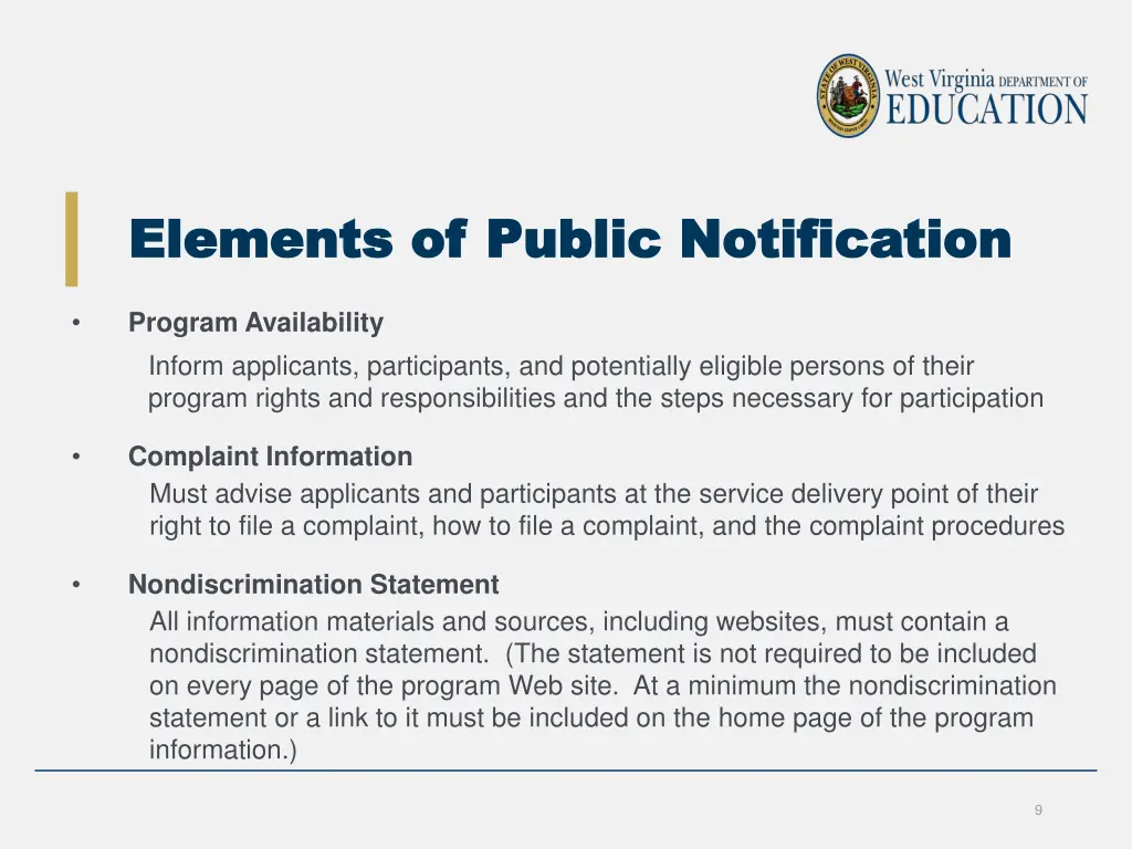 elements of public notification elements