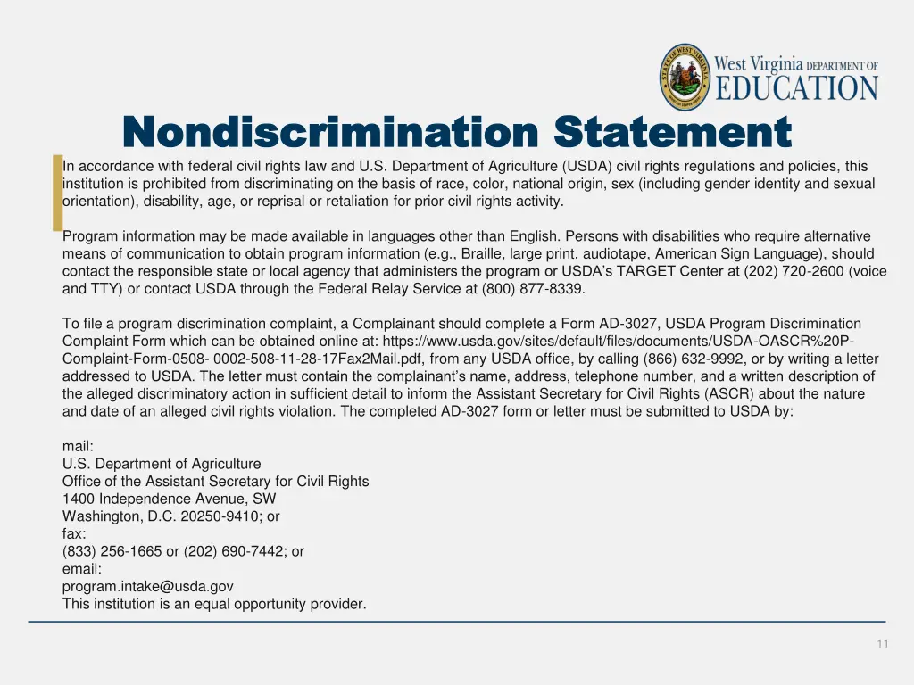 nondiscrimination statement nondiscrimination