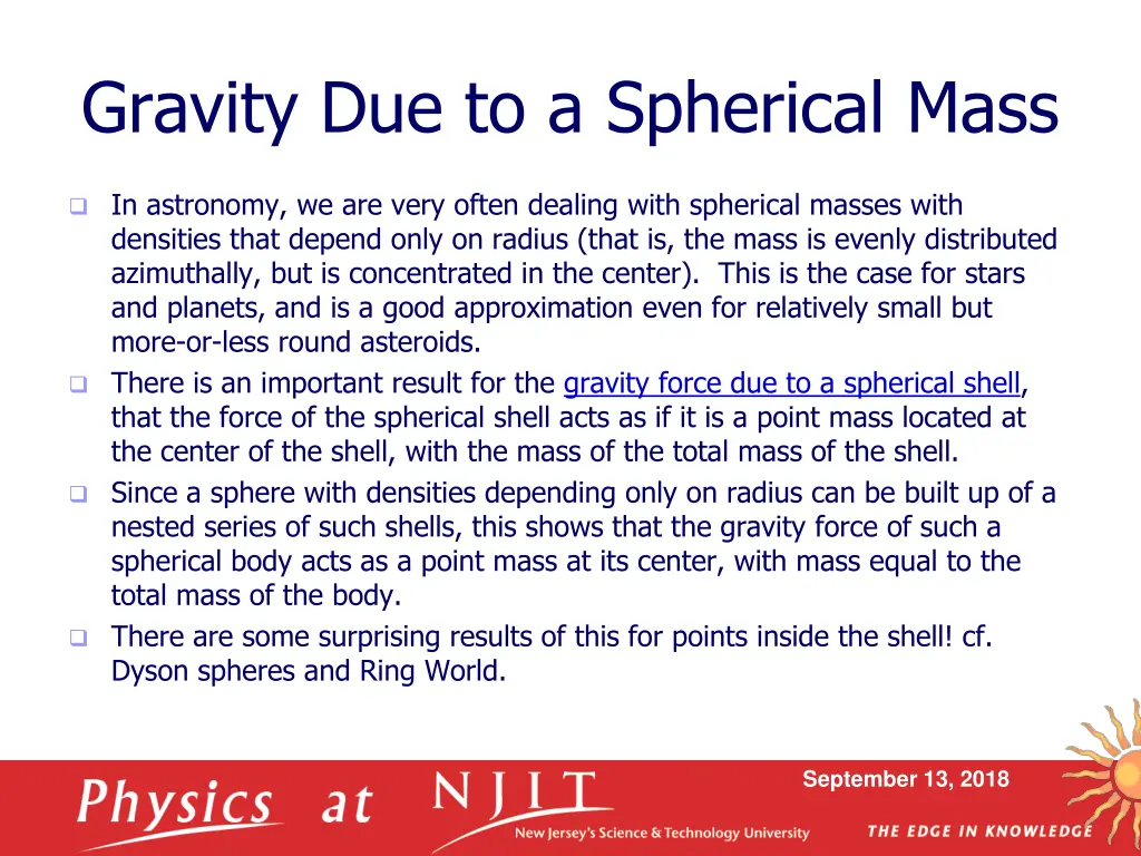 gravity due to a spherical mass