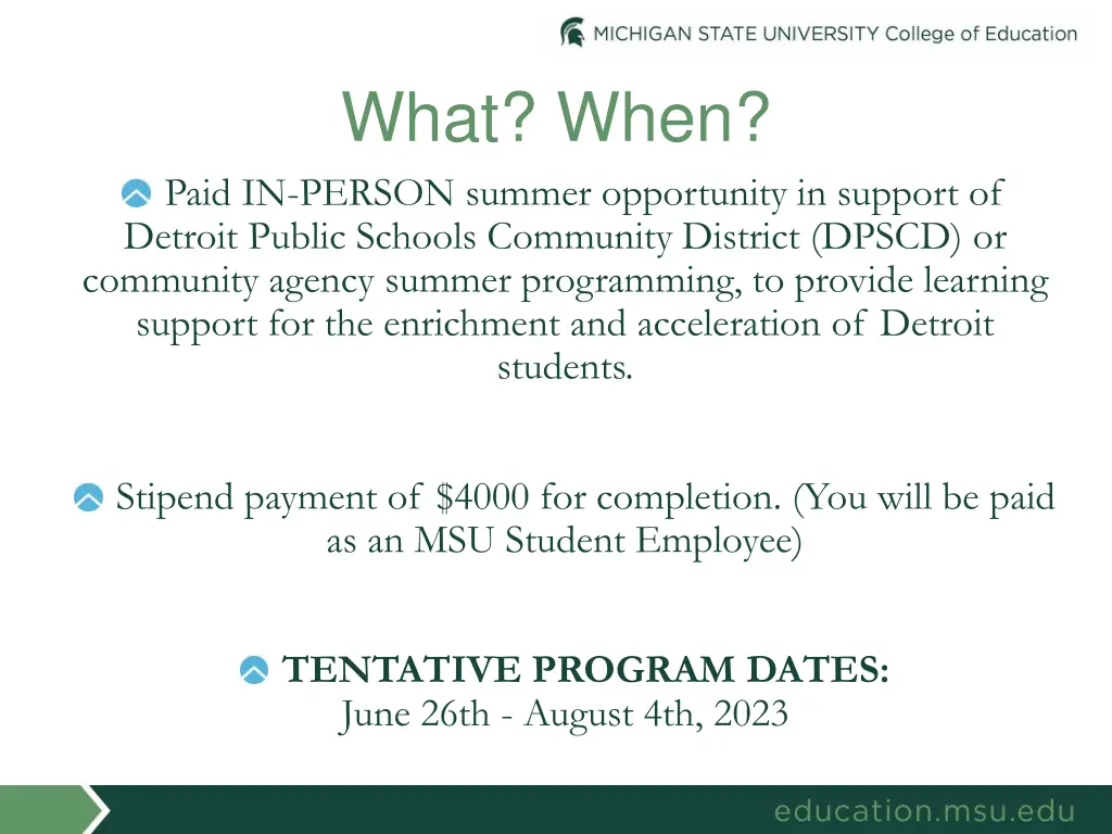 what when paid in person summer opportunity