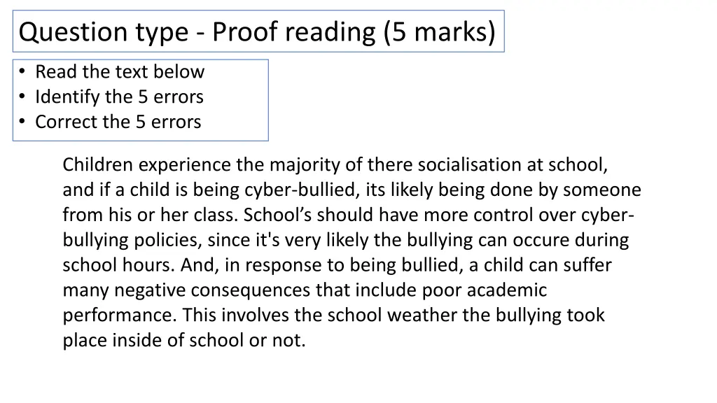 question type proof reading 5 marks
