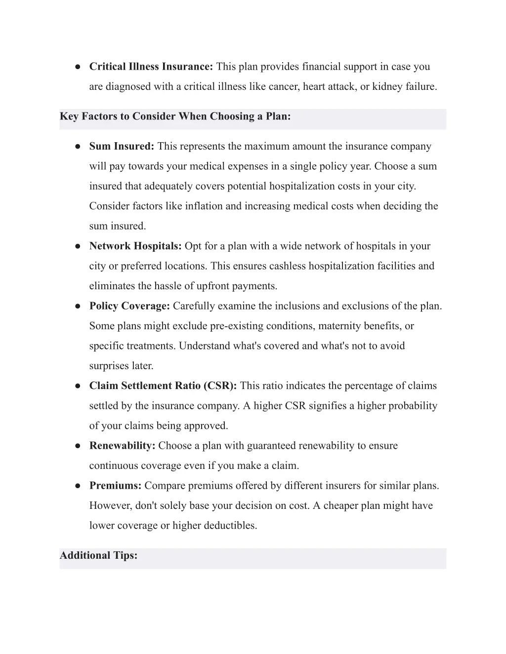 critical illness insurance this plan provides
