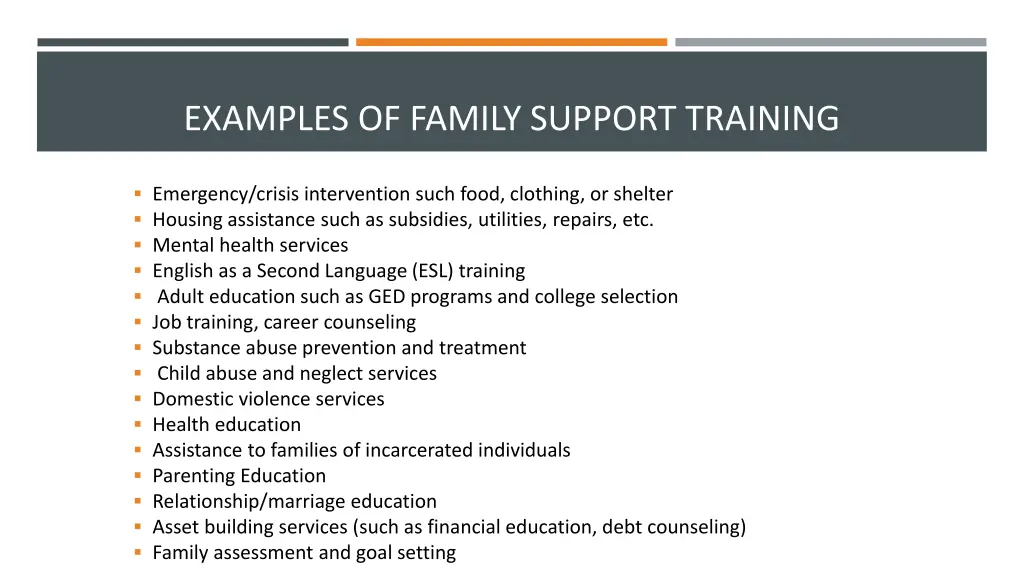 examples of family support training