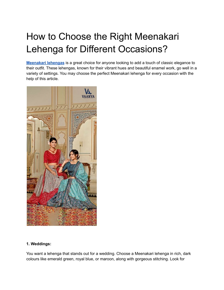 how to choose the right meenakari lehenga