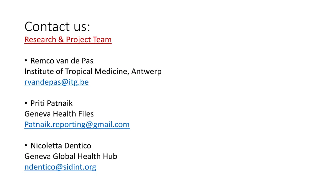 contact us research project team