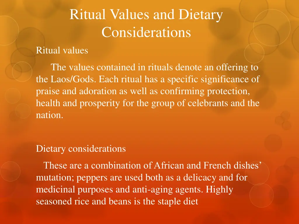 ritual values and dietary considerations ritual