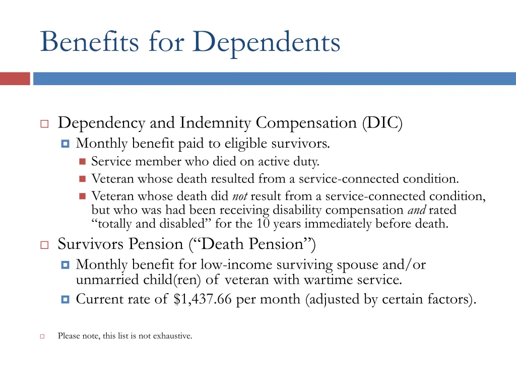 benefits for dependents