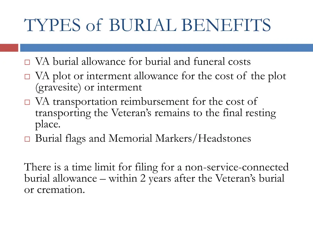 types of burial benefits