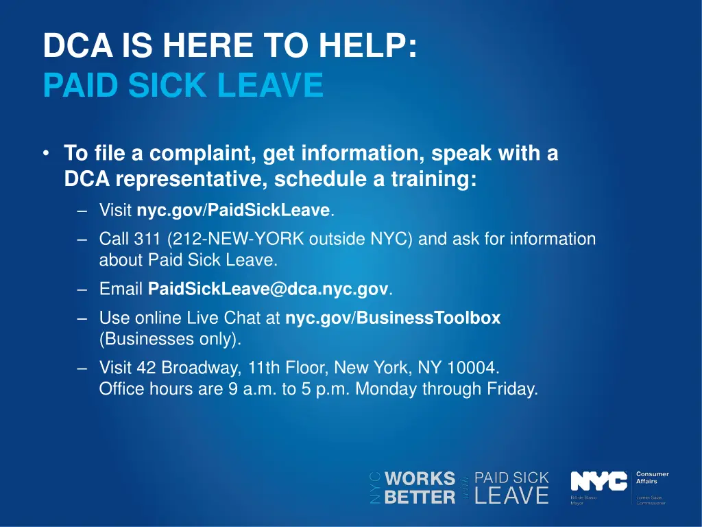 dca is here to help paid sick leave