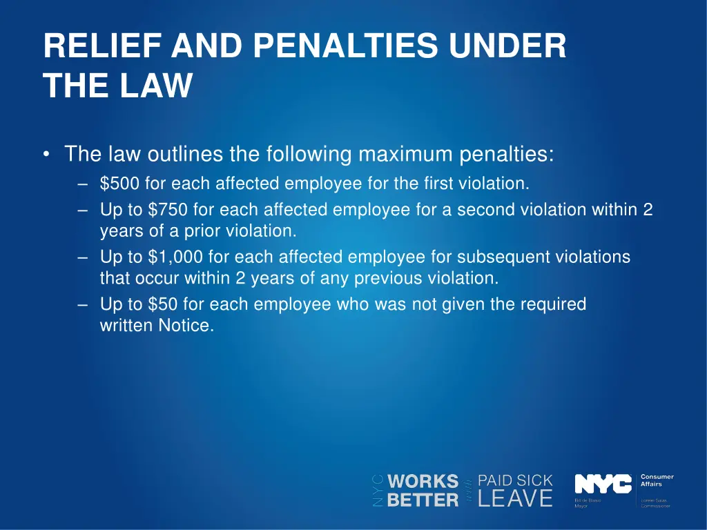 relief and penalties under the law 1