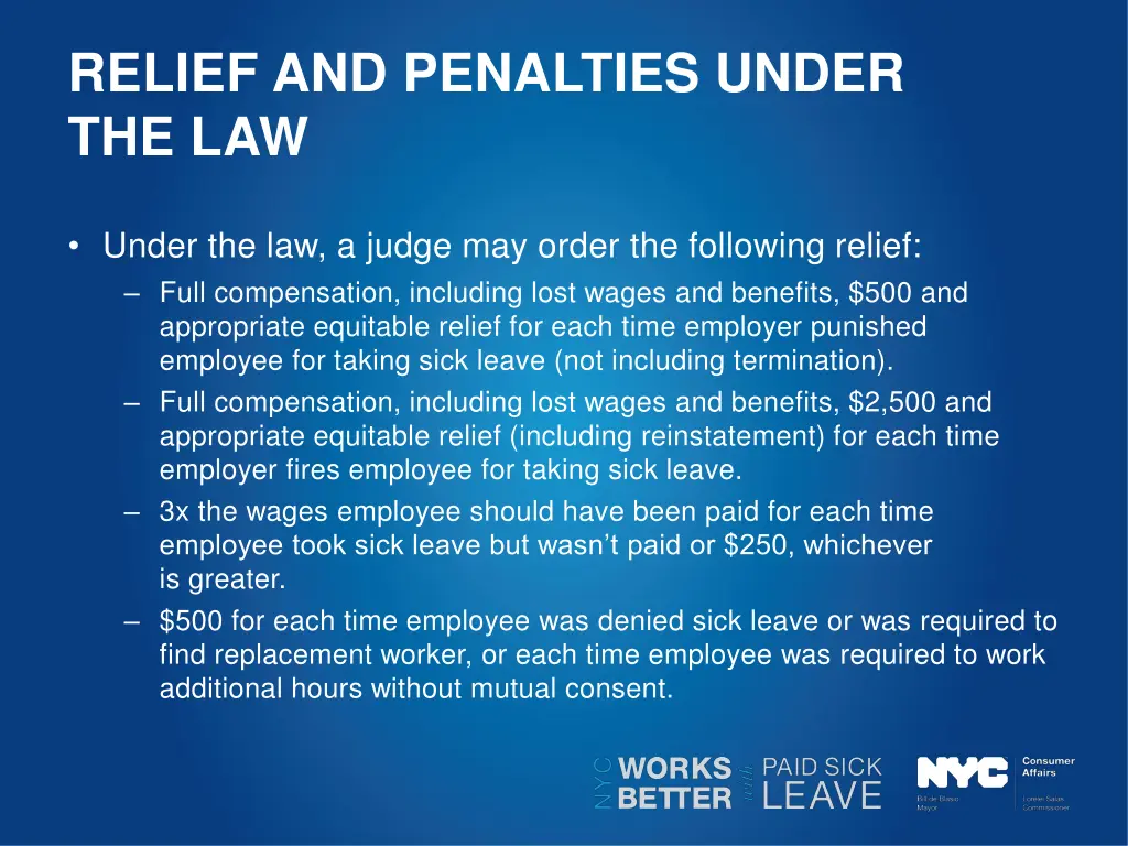 relief and penalties under the law