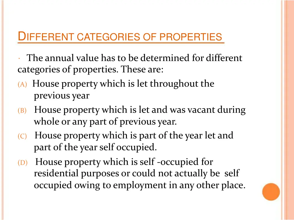 d ifferent categories of properties