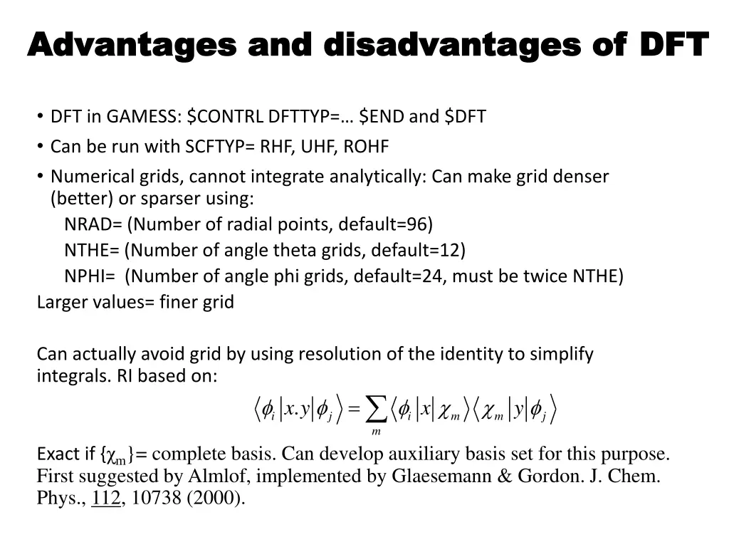 advantages and disadvantages of dft advantages