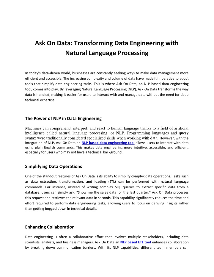 ask on data transforming data engineering with