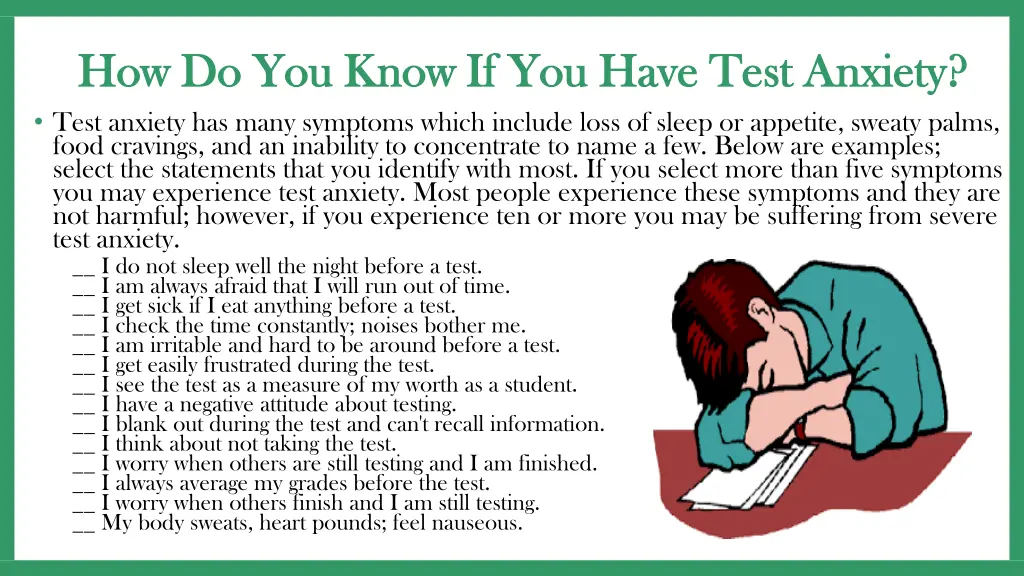 how do you know if you have test anxiety