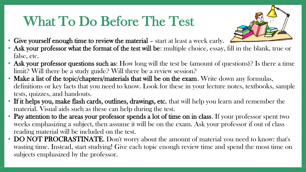 what to do before the test what to do before