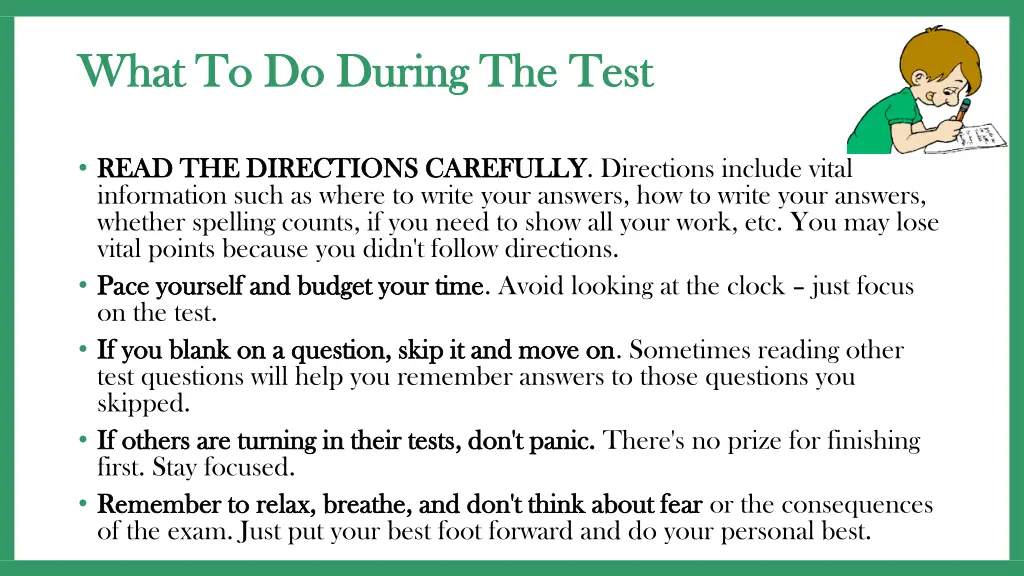 what to do during the test what to do during