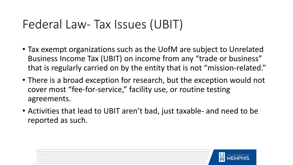 federal law tax issues ubit