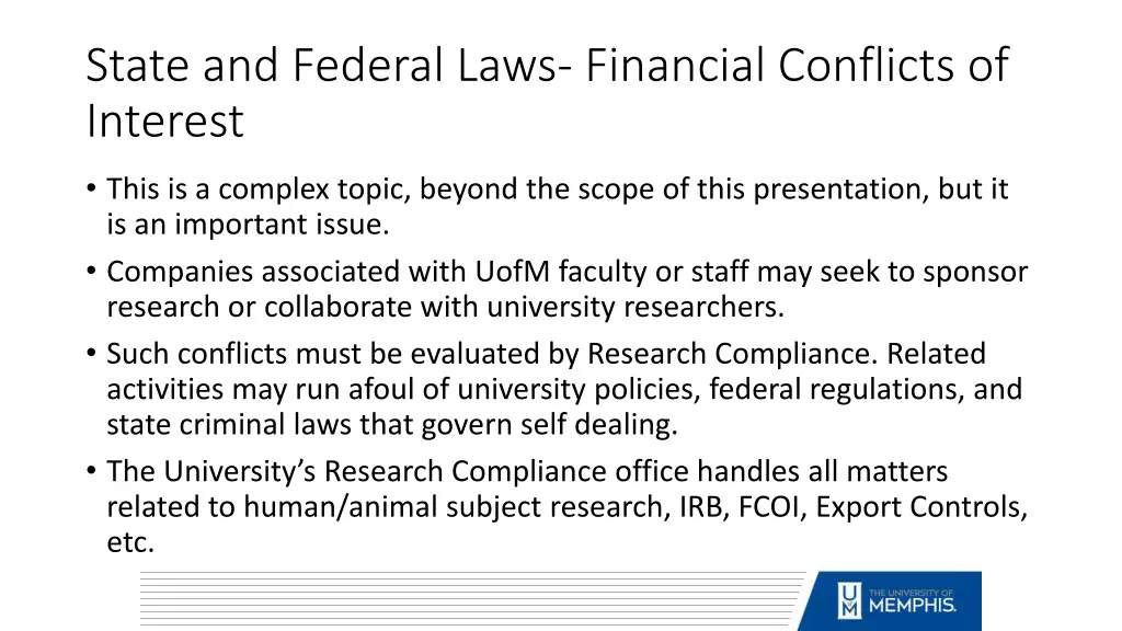 state and federal laws financial conflicts