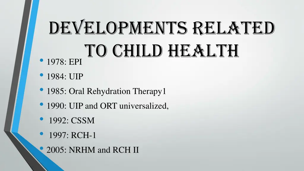 developments related to child health 1978