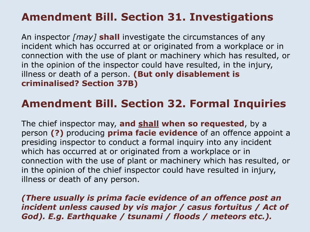 amendment bill section 31 investigations