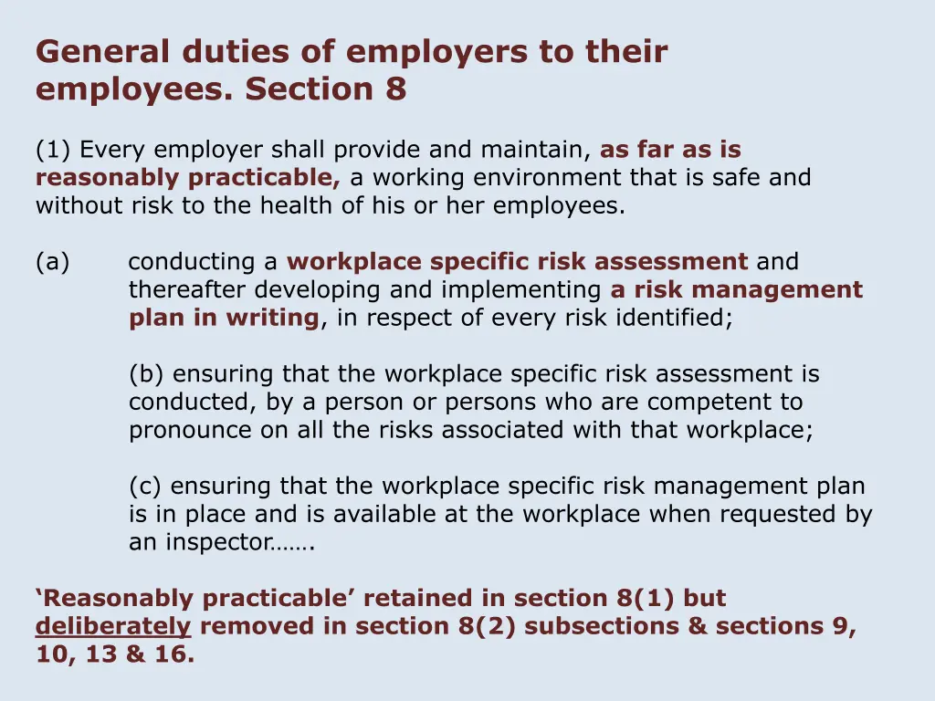 general duties of employers to their employees