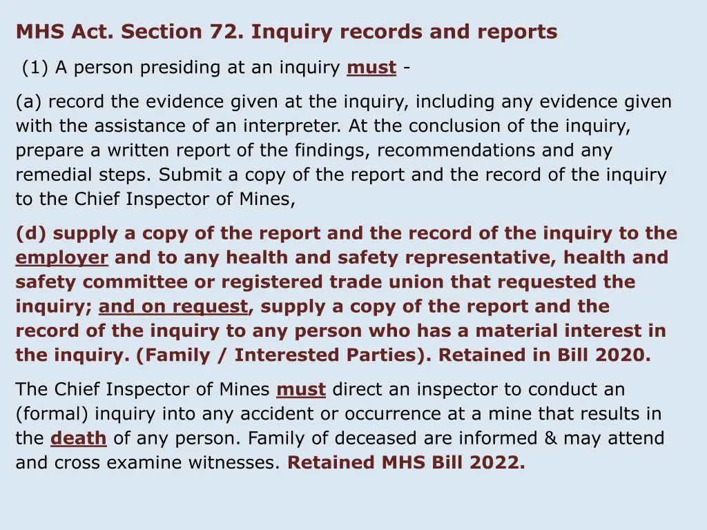 mhs act section 72 inquiry records and reports