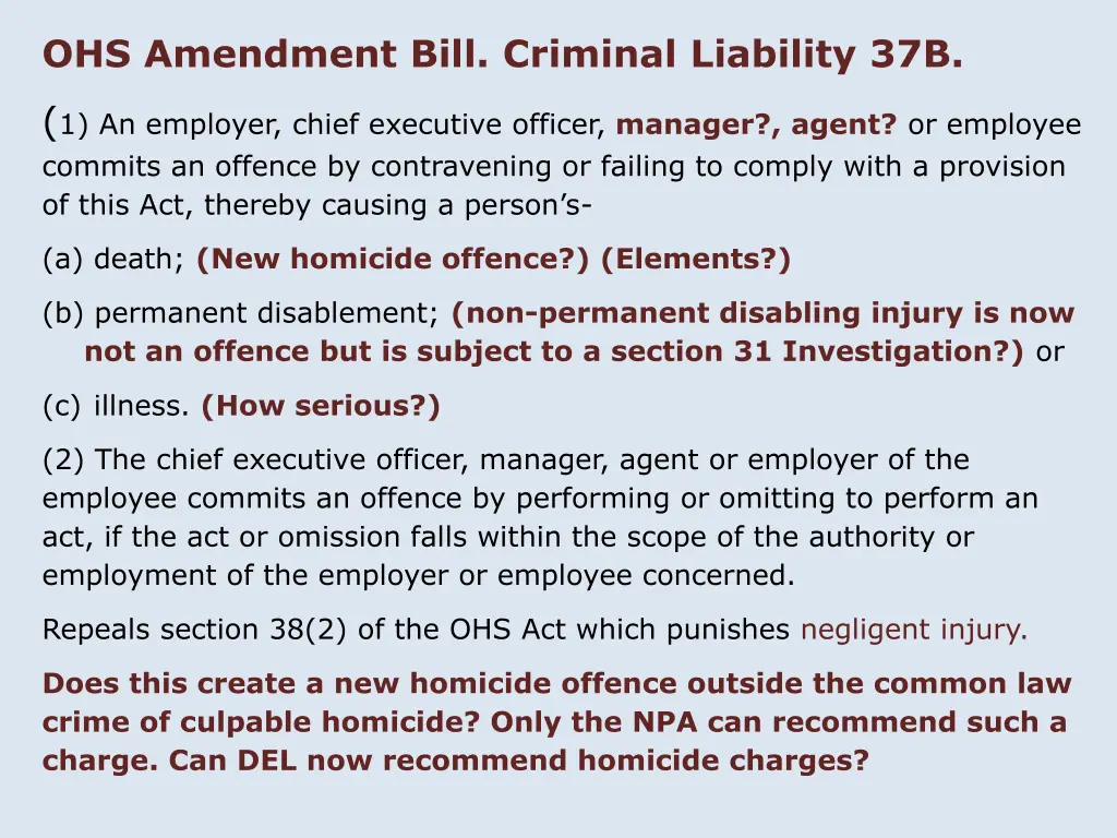 ohs amendment bill criminal liability 37b