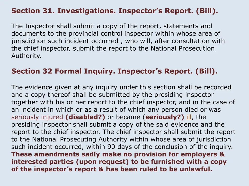 section 31 investigations inspector s report bill