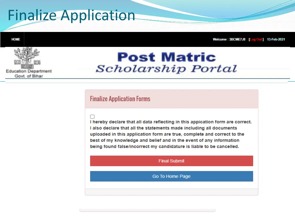 finalize application