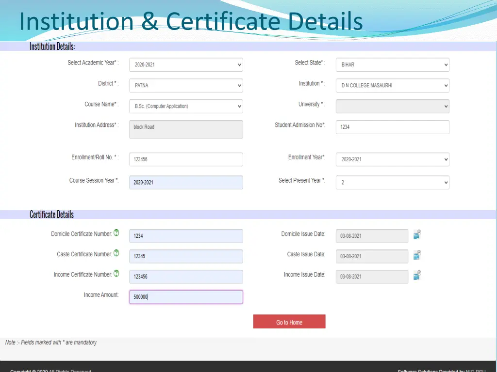 institution certificate details