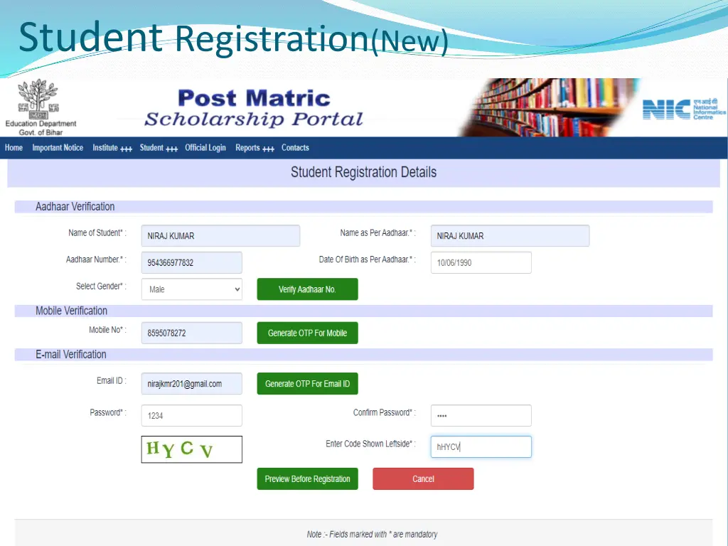 student registration new