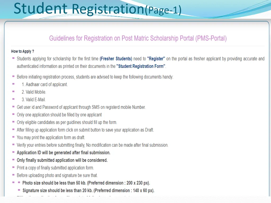 student registration page 1