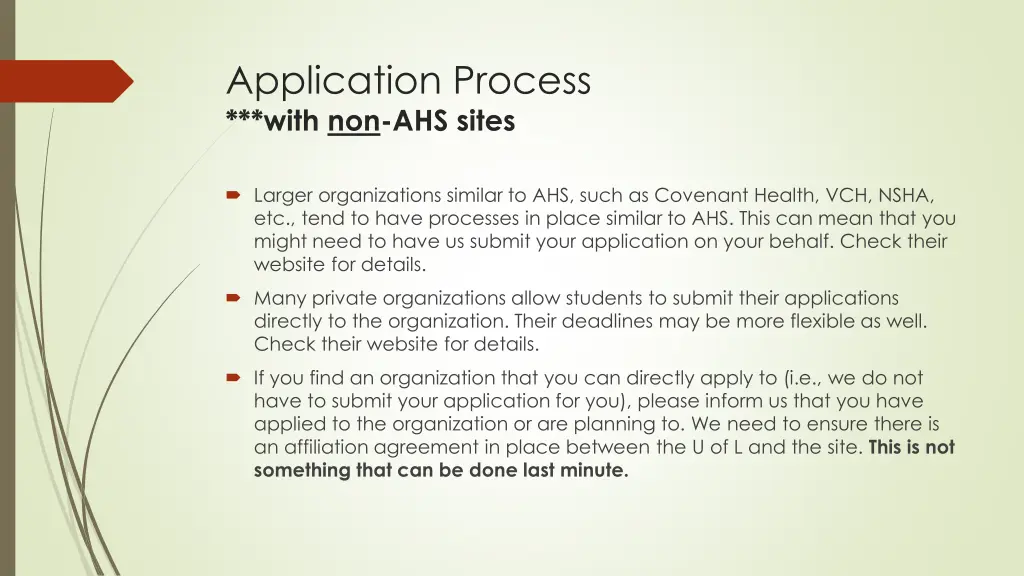 application process with non ahs sites