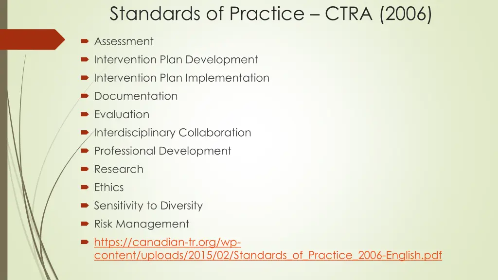 standards of practice ctra 2006