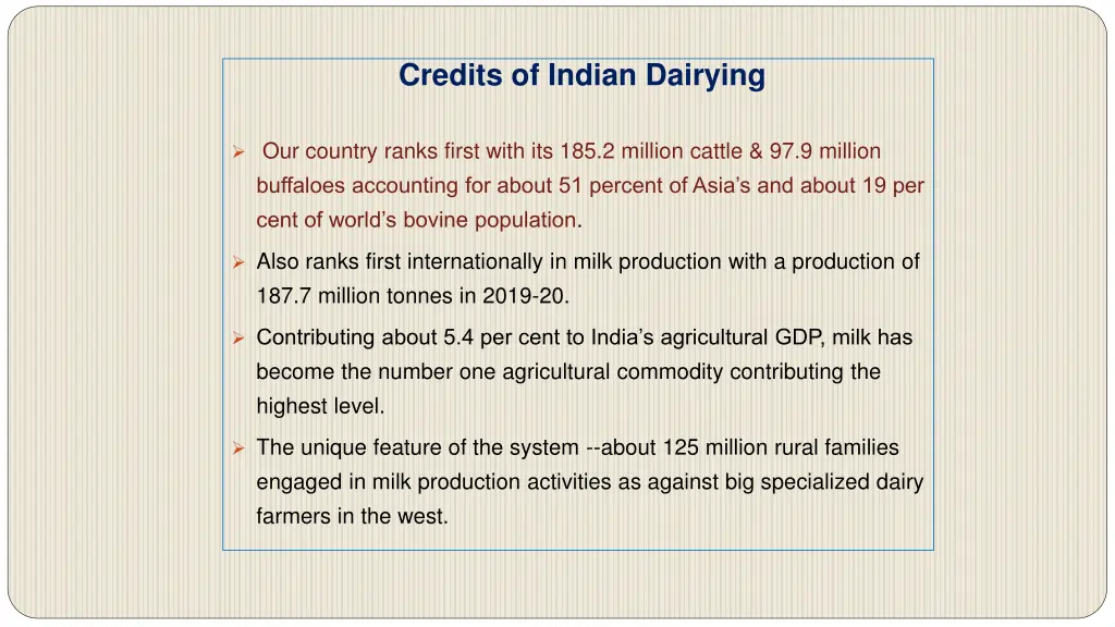 credits of indian dairying