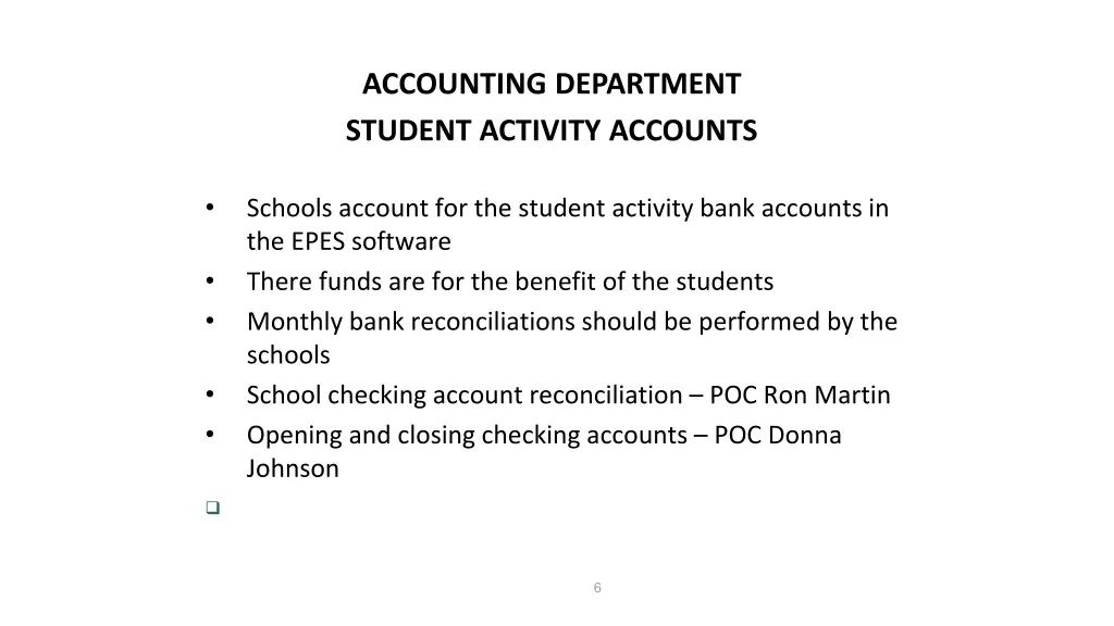 accounting department student activity accounts