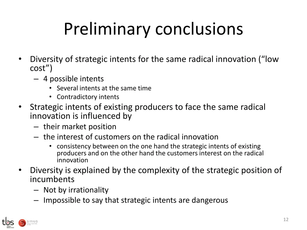 preliminary conclusions