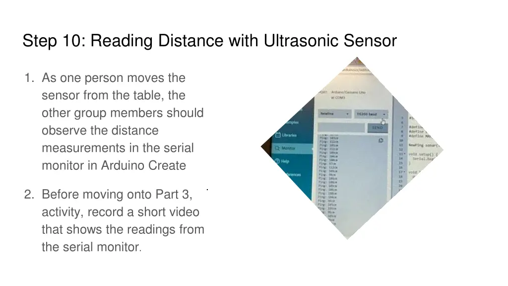 step 10 reading distance with ultrasonic sensor