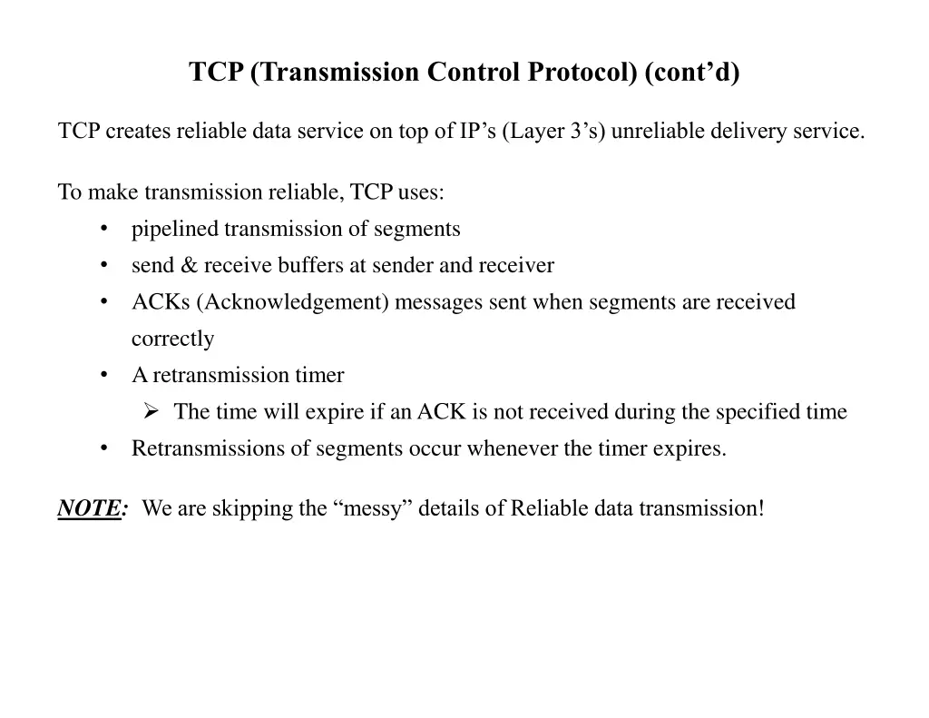 tcp transmission control protocol cont d 1